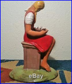 AUSTRIA RED antique terra cotta red clay bird girl statue figurine vtg glaze art
