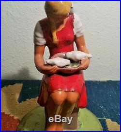 AUSTRIA RED antique terra cotta red clay bird girl statue figurine vtg glaze art