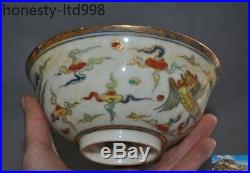 A 6 Marked Old Chinese Wucai porcelain glaze Phoenix bird statue Bowl Cup Bowls