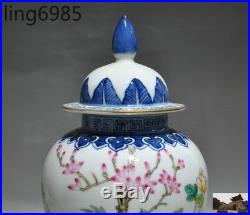 A China Pastel Porcelain Hand Painted Flower Bird statue Zun Bottle Pot Vase Jar
