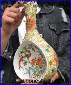 A Old Chinese Wucai porcelain glaze Lucky Flower bird statue Zun Vase Bottle Pot