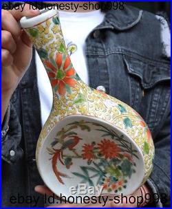A Old Chinese Wucai porcelain glaze Lucky Flower bird statue Zun Vase Bottle Pot