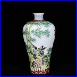 A PAir Collectable Art Hand Painting Famille Rose Porcelain Bird Mei Vase