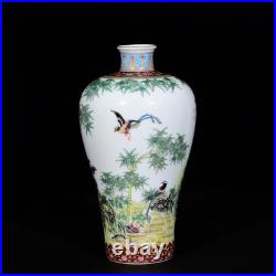 A PAir Collectable Art Hand Painting Famille Rose Porcelain Bird Mei Vase