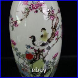 A Pair Chinese Pastel Porcelain HandPainted Exquisite Flowers&Birds Vase 20801