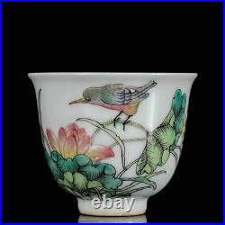 A Pair Chinese Pastel Porcelain Hand Painted Exquisite Flower and Bird Cups 2162