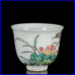 A Pair Chinese Pastel Porcelain Hand Painted Exquisite Flower and Bird Cups 2162