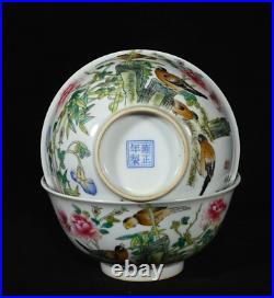 A Pair Rare Collectable Art Hand Painting Famille Rose Porcelain Bird Bowl