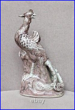 A Rare! Chinese red underglaze phoenix bird porcelain Statue