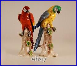 A pair German Porcelain Parrots Macaw Africa Art Deco Dresden style bird figure