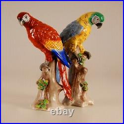 A pair German Porcelain Parrots Macaw Africa Art Deco Dresden style bird figure