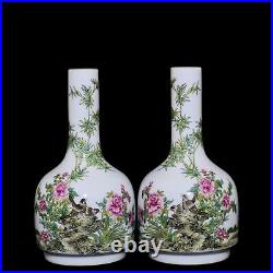 A pair Porcelain Handpainted flowers birds Vases Qing Yongzheng Seal 80074