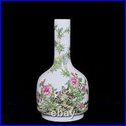 A pair Porcelain Handpainted flowers birds Vases Qing Yongzheng Seal 80074