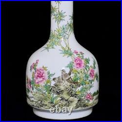 A pair Porcelain Handpainted flowers birds Vases Qing Yongzheng Seal 80074