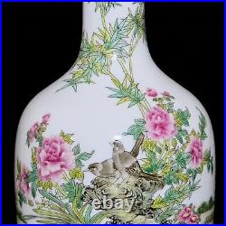 A pair Porcelain Handpainted flowers birds Vases Qing Yongzheng Seal 80074