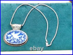 Amazing statement Artist Sterling Silver Necklace blue porcelain bird pendant