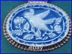 Amazing statement Artist Sterling Silver Necklace blue porcelain bird pendant