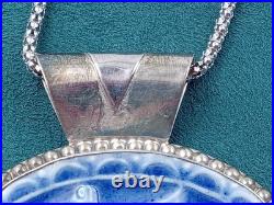 Amazing statement Artist Sterling Silver Necklace blue porcelain bird pendant