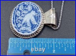 Amazing statement Artist Sterling Silver Necklace blue porcelain bird pendant