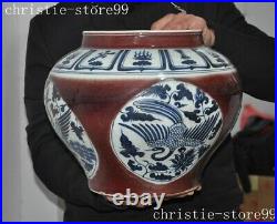 Ancient China blue&white porcelain bird statue Tanks Crock tank pot canister jar