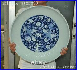 Ancient China blue&white porcelain bird statue dish tray Pallets Dish plate