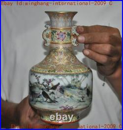 Ancient China wucai Enamel porcelain bird Zun Cup Bottle Pot Vase Statue