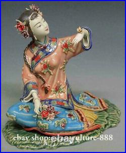 Ancient Chinese Ceramic / Wucai Porcelain Women Lady Bird Figurine Butterfly