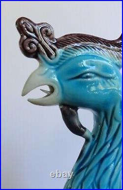 Ancient Chinese export turquoise blue glazed porcelain phoenix bird. Stamp