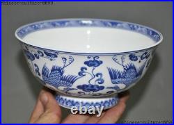 Ancient Old Chinese Dynasty Blue white porcelain Crane bird statue Tea cup bowl