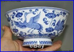Ancient Old Chinese Dynasty Blue white porcelain Crane bird statue Tea cup bowl