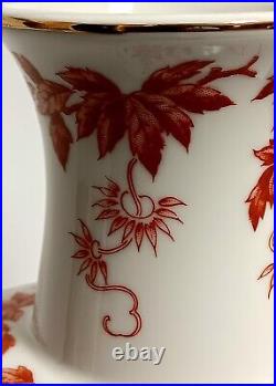 Andrea By Sadek Red Transferware Porcelain Bird Butterfly Flower Vase 14.5 X 5