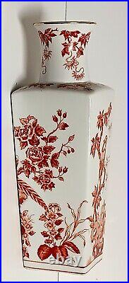 Andrea By Sadek Red Transferware Porcelain Bird Butterfly Flower Vase 14.5 X 5