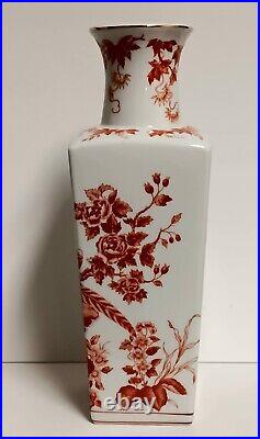 Andrea By Sadek Red Transferware Porcelain Bird Butterfly Flower Vase 14.5 X 5