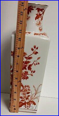 Andrea By Sadek Red Transferware Porcelain Bird Butterfly Flower Vase 14.5 X 5