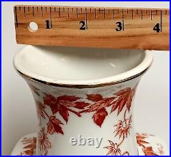 Andrea By Sadek Red Transferware Porcelain Bird Butterfly Flower Vase 14.5 X 5