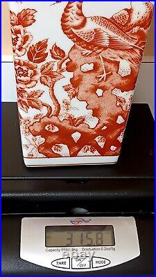 Andrea By Sadek Red Transferware Porcelain Bird Butterfly Flower Vase 14.5 X 5