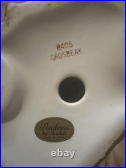 Andrea by Sadek Blue Bird Figurine on Branch w Berries Porcelain 8405Grosbeak