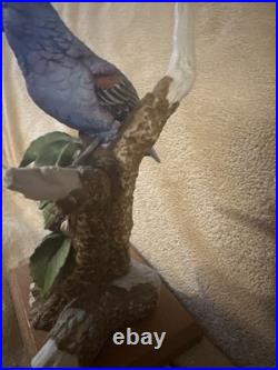 Andrea by Sadek Blue Bird Figurine on Branch w Berries Porcelain 8405Grosbeak