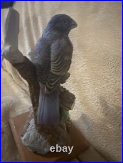 Andrea by Sadek Blue Bird Figurine on Branch w Berries Porcelain 8405Grosbeak