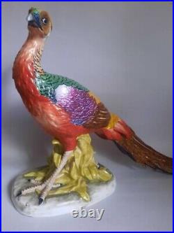 Antique 1900s Germany Statue Porcelain Pheasant Figure Hand Painted Carl Thieme