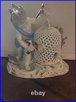Antique 19th C Meissen porcelain figure cherub bird cage 5.25