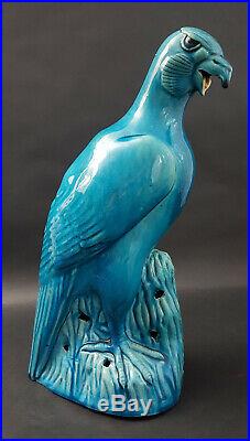 Antique 19th Century Chinese Export Turquoise Glazed Figure of Hawk 15.25