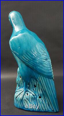 Antique 19th Century Chinese Export Turquoise Glazed Figure of Hawk 15.25