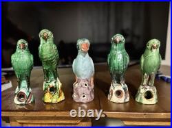 Antique 19th Century Chinese Glazed Green Parrot Pottery- FREE SHIPPING