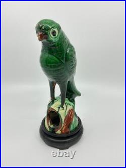 Antique 19th Century Chinese Glazed Green Parrot Pottery- FREE SHIPPING