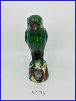 Antique 19th Century Chinese Glazed Green Parrot Pottery- FREE SHIPPING