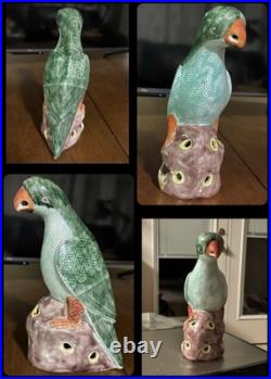Antique 19th Century Chinese Glazed Green Parrot Pottery- FREE SHIPPING