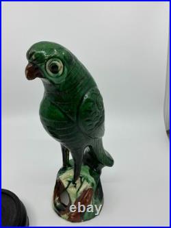 Antique 19th Century Chinese Glazed Green Parrot Pottery- FREE SHIPPING