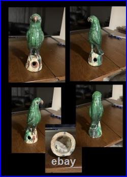 Antique 19th Century Chinese Glazed Green Parrot Pottery- FREE SHIPPING