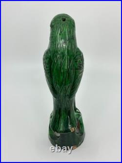 Antique 19th Century Chinese Glazed Green Parrot Pottery- FREE SHIPPING